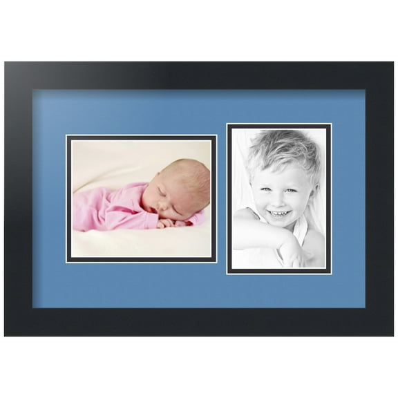 ArtToFrames Collage Photo Picture Frame with 1 - 5x6, 4x6" Openings, Framed in Black with Liberty Blue and Black Mats (CDM-3926-1112)