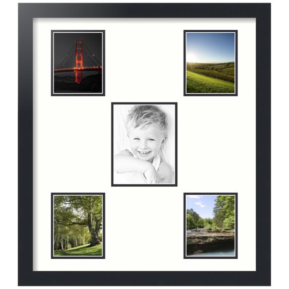 ArtToFrames Collage Photo Picture Frame with 1 - 5x6.5 and 4 - 4x5" Openings, Framed in Black with Light Cream and Black Mats (CDM-3926-314)