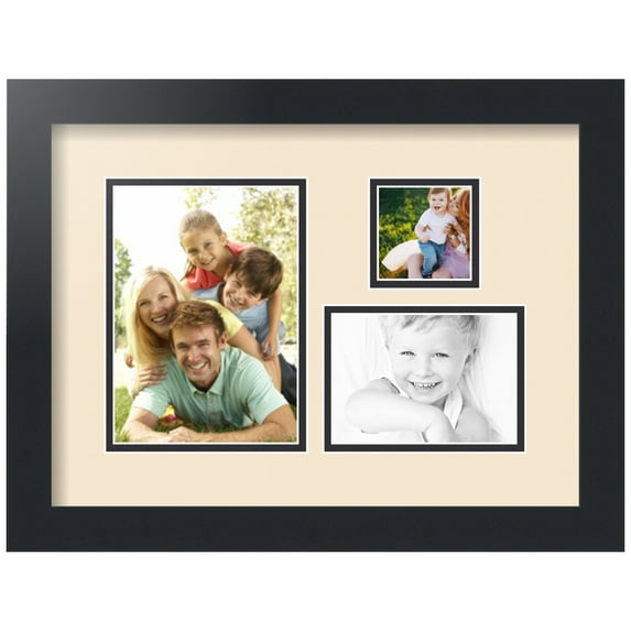 ArtToFrames Collage Photo Picture Frame with 1 - 5x7, 2.5x2.5, 3.5x5" Openings, Framed in Black with Alabaster and Black Mats (CDM-3926-289)
