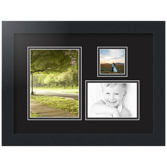 ArtToFrames Collage Photo Picture Frame with 1 - 5x7, 2.5x2.5, 3.5x5" Openings, Framed in Black with Black Belt and Black Mats (CDM-3926-289)
