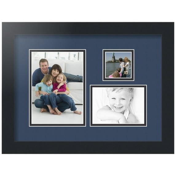 ArtToFrames Collage Photo Picture Frame with 1 - 5x7, 2.5x2.5, 3.5x5" Openings, Framed in Black with Midnight Blue and Black Mats (CDM-3926-289)