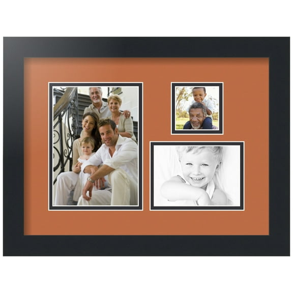 ArtToFrames Collage Photo Picture Frame with 1 - 5x7, 2.5x2.5, 3.5x5" Openings, Framed in Black with Red Orange and Black Mats (CDM-3926-289)