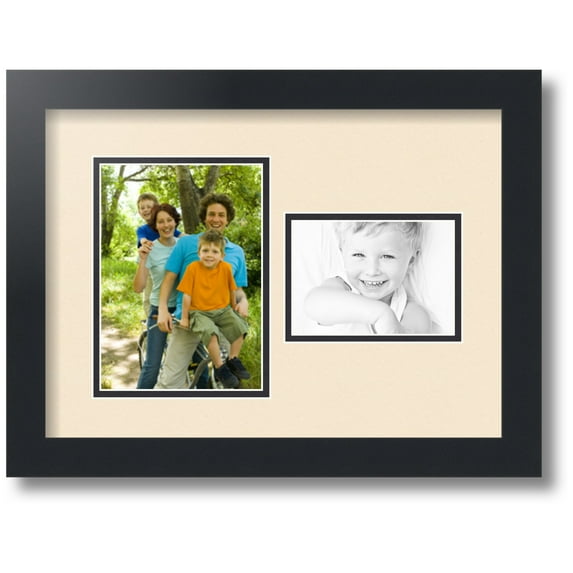 ArtToFrames Collage Photo Picture Frame with 1 - 5x7, 3.5x5 Openings, Framed in Black with Alabaster and Black Mats (CDM-3926-42)