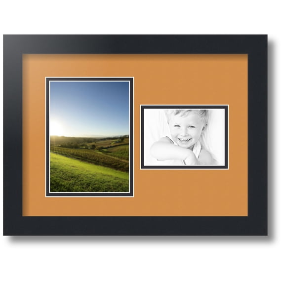 ArtToFrames Collage Photo Picture Frame with 1 - 5x7, 3.5x5" Openings, Framed in Black with Amber and Black Mats (CDM-3926-109)