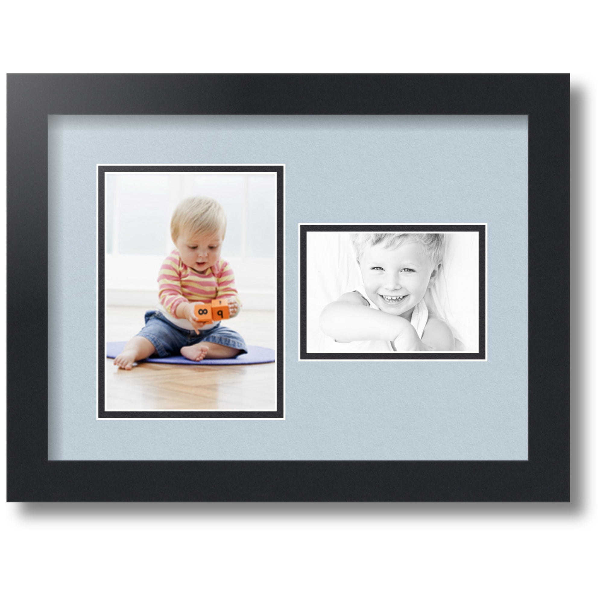 ArtToFrames Collage Photo Picture Frame with 1 - 5x7, 3.5x5 Openings, Framed in Black with Baby Blue and Black Mats (CDM-3926-42)