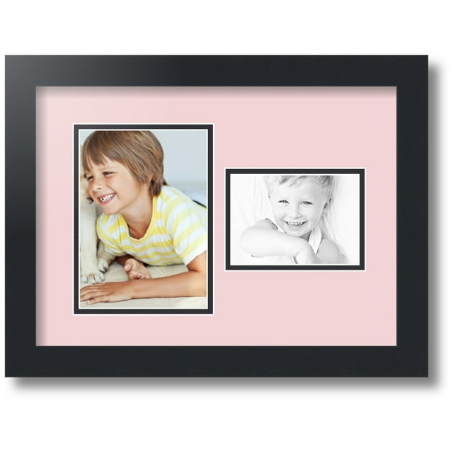 ArtToFrames Collage Photo Picture Frame with 1 - 5x7, 3.5x5" Openings, Framed in Black with Hollyhock and Black Mats (CDM-3926-109)
