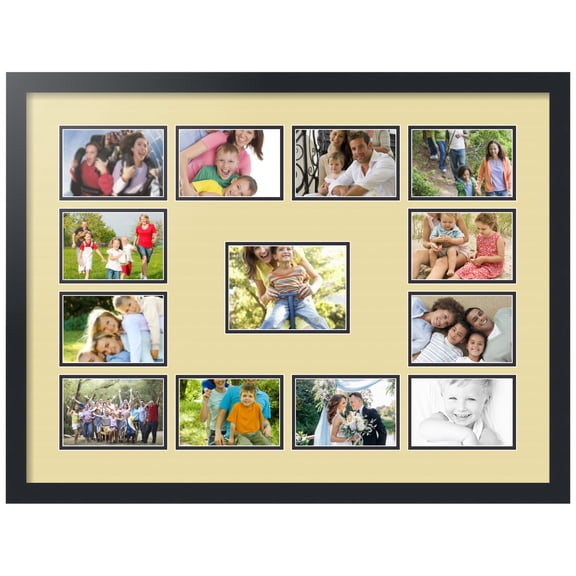 ArtToFrames Collage Photo Picture Frame with 1 - 5x7 and 12 - 4x6" Openings, Framed in Black with Buttercup and Black Mats (CDM-3926-382)