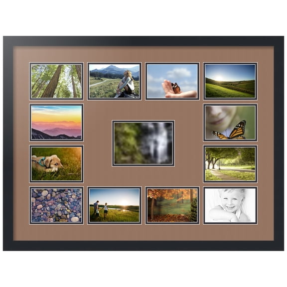 ArtToFrames Collage Photo Picture Frame with 1 - 5x7 and 12 - 4x6" Openings, Framed in Black with Sandpiper and Black Mats (CDM-3926-382)