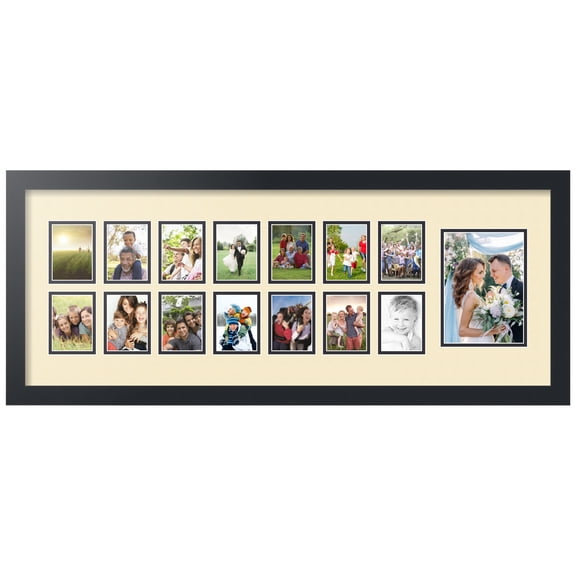 ArtToFrames Collage Photo Picture Frame with 1 - 5x7 and 14 - 2.5x3.5" Openings, Framed in Black with Cream and Black Mats (CDM-3926-508)