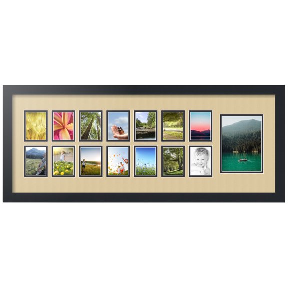 ArtToFrames Collage Photo Picture Frame with 1 - 5x7 and 14 - 2.5x3.5" Openings, Framed in Black with Green Whisper and Black Mats (CDM-3926-508)