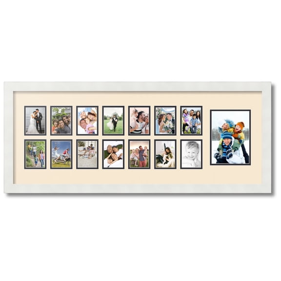 ArtToFrames Collage Photo Picture Frame with 1 - 5x7 and 14 - 2.5x3.5 Openings, Framed in White with Alabaster and Black Mats (CDM-3966-249)