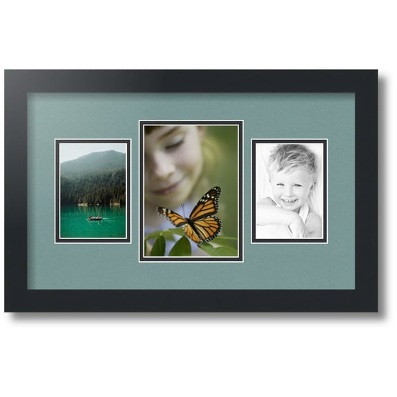 ArtToFrames Collage Photo Picture Frame with 1 - 5x7 and 2 - 3.5x5" Openings, Framed in Black with Nile Green and Black Mats (CDM-3926-376)