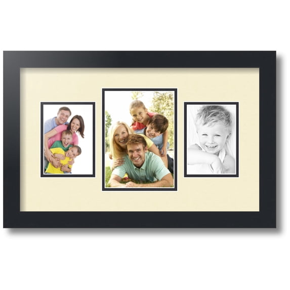ArtToFrames Collage Photo Picture Frame with 1 - 5x7 and 2 - 3.5x5" Openings, Framed in Black with Oyster and Black Mats (CDM-3926-376)