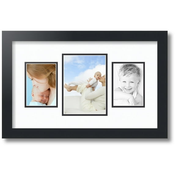 ArtToFrames Collage Photo Picture Frame with 1 - 5x7 and 2 - 3.5x5 Openings, Framed in Black with Super White and Black Mats (CDM-3926-75)