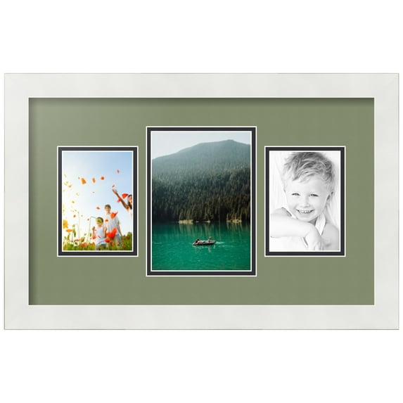 ArtToFrames Collage Photo Picture Frame with 1 - 5x7 and 2 - 3.5x5" Openings, Framed in White with Basil and Black Mats (CDM-3966-376)