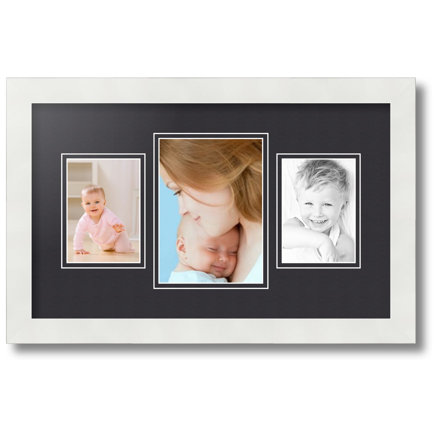 ArtToFrames Collage Photo Picture Frame with 1 - 11x14 and 2 - 8x10  Openings, Framed in White with Chestnut and Black Mats (CDM-3966-75) 