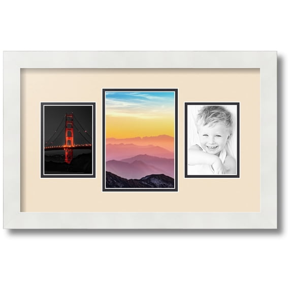 ArtToFrames Collage Photo Picture Frame with 1 - 5x7 and 2 - 3.5x5 Openings, Framed in White with French Creme and Black Mats (CDM-3966-75)