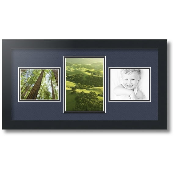 ArtToFrames Collage Photo Picture Frame with 1 - 5x7 and 2 - 4x5 Openings, Framed in Black with Blue Jay and Black Mats (CDM-3926-99)