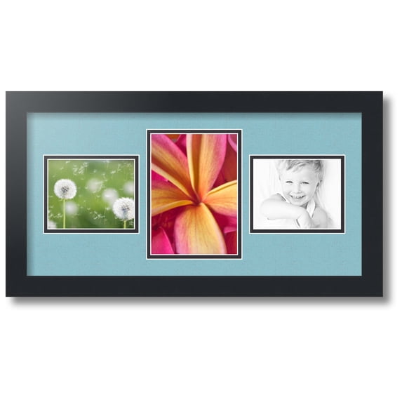 ArtToFrames Collage Photo Picture Frame with 1 - 5x7 and 2 - 4x5 Openings, Framed in Black with French Blue and Black Mats (CDM-3926-99)