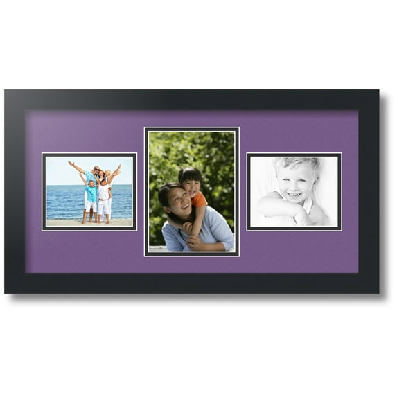 ArtToFrames Collage Photo Picture Frame with 1 - 5x7 and 2 - 4x5 Openings, Framed in Black with Grape and Black Mats (CDM-3926-99)