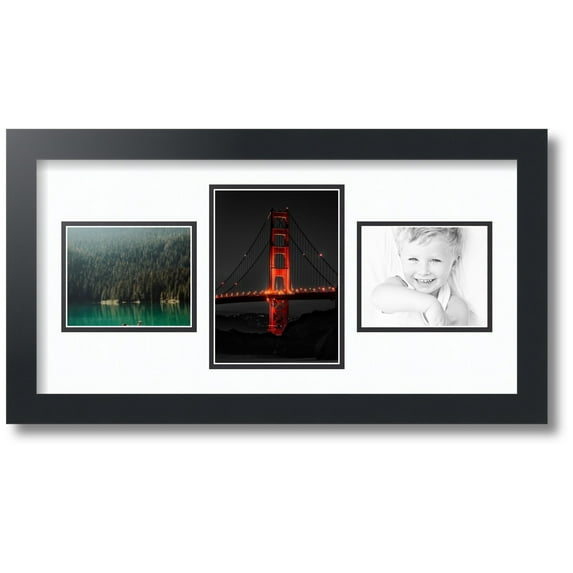 ArtToFrames Collage Photo Picture Frame with 1 - 5x7 and 2 - 4x5 Openings, Framed in Black with Super White and Black Mats (CDM-3926-99)