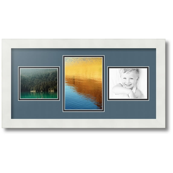 ArtToFrames Collage Photo Picture Frame with 1 - 5x7 and 2 - 4x5 Openings, Framed in White with Dutch Blue and Black Mats (CDM-3966-99)