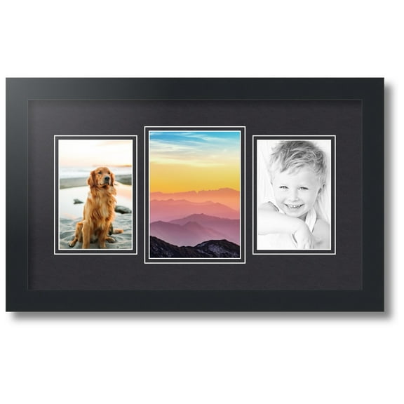 ArtToFrames Collage Photo Picture Frame with 1 - 5x7 and 2 - 4x6 Openings, Framed in Black with Black and Black Mats (CDM-3926-75)