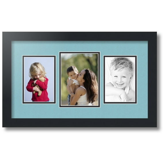 ArtToFrames Collage Photo Picture Frame with 1 - 5x7 and 2 - 4x6 Openings, Framed in Black with French Blue and Black Mats (CDM-3926-75)
