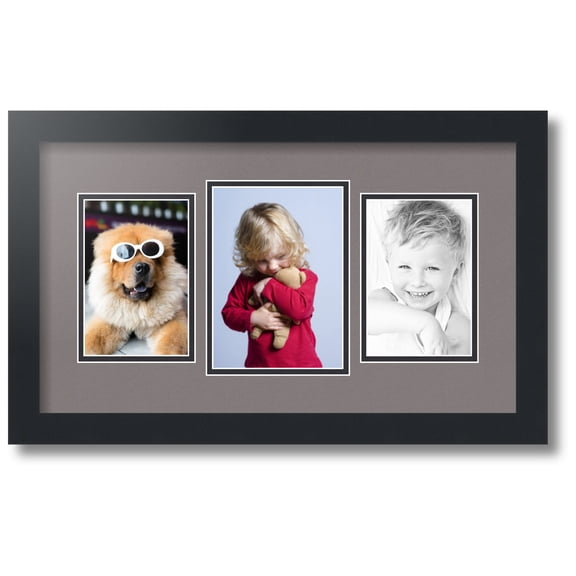 ArtToFrames Collage Photo Picture Frame with 1 - 5x7 and 2 - 4x6 Openings, Framed in Black with Pewter and Black Mats (CDM-3926-75)