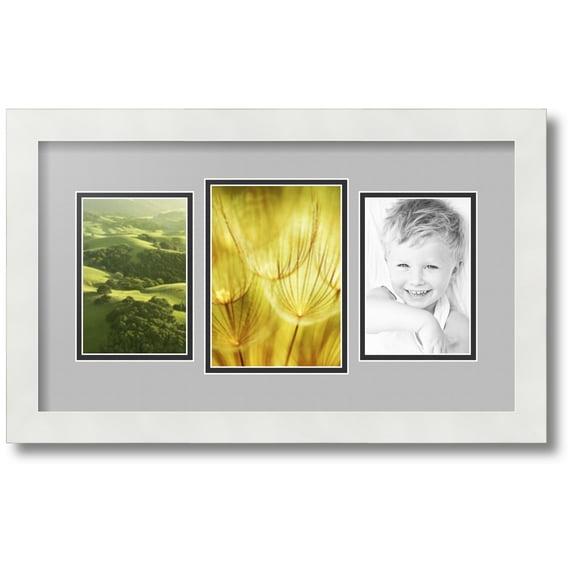 ArtToFrames Collage Photo Picture Frame with 1 - 5x7 and 2 - 4x6 Openings, Framed in White with TV Grey and Black Mats (CDM-3966-75)