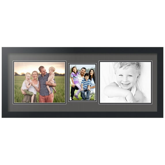 ArtToFrames Collage Photo Picture Frame with 1 - 5x7 and 2 - 8x10" Openings, Framed in Black with Charcoal and Black Mats (CDM-3926-306)