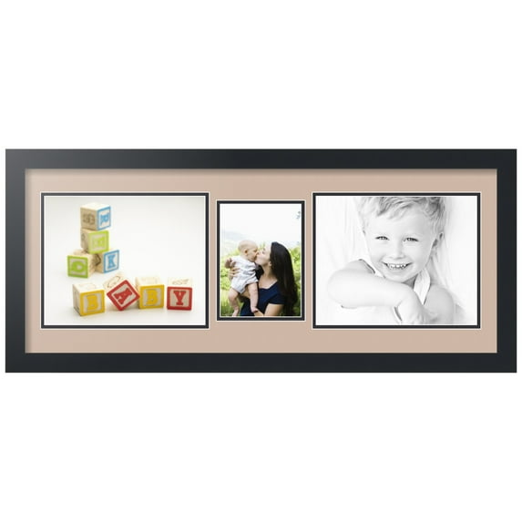 ArtToFrames Collage Photo Picture Frame with 1 - 5x7 and 2 - 8x10" Openings, Framed in Black with Grey Beige and Black Mats (CDM-3926-306)