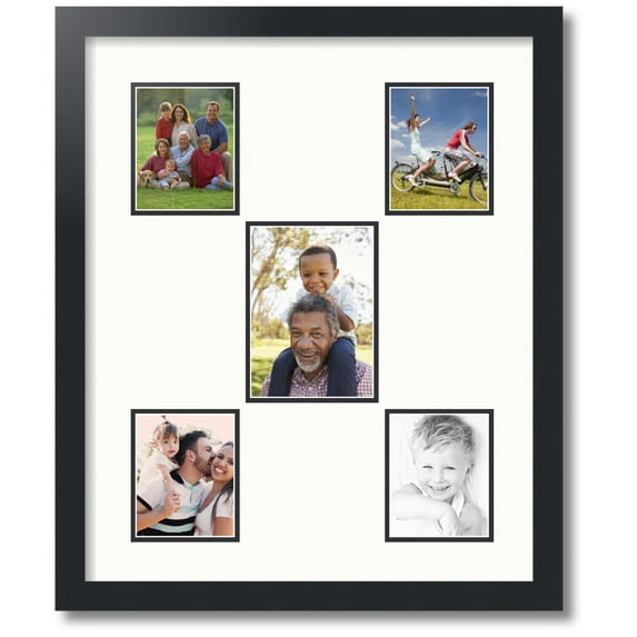ArtToFrames Collage Photo Picture Frame with 1 - 5x7 and 4 - 4x5 Openings, Framed in Black with Porcelain and Black Mats (CDM-3926-106)