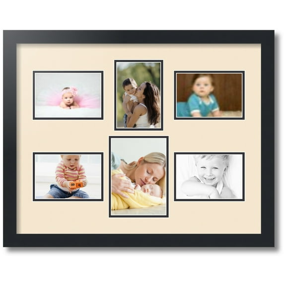 ArtToFrames Collage Photo Picture Frame with 1 - 5x7 and 5 - 4x6 Openings, Framed in Black with Alabaster and Black Mats (CDM-3926-167)
