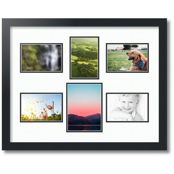 ArtToFrames Collage Photo Picture Frame with 1 - 5x7 and 5 - 4x6 Openings, Framed in Black with Super White and Black Mats (CDM-3926-167)