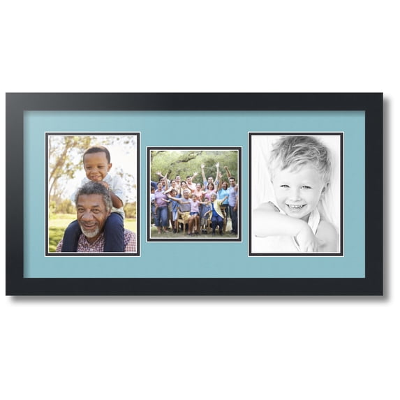 ArtToFrames Collage Photo Picture Frame with 1 - 6x6 and 2 - 6x8 Openings, Framed in Black with French Blue and Black Mats (CDM-3926-71)