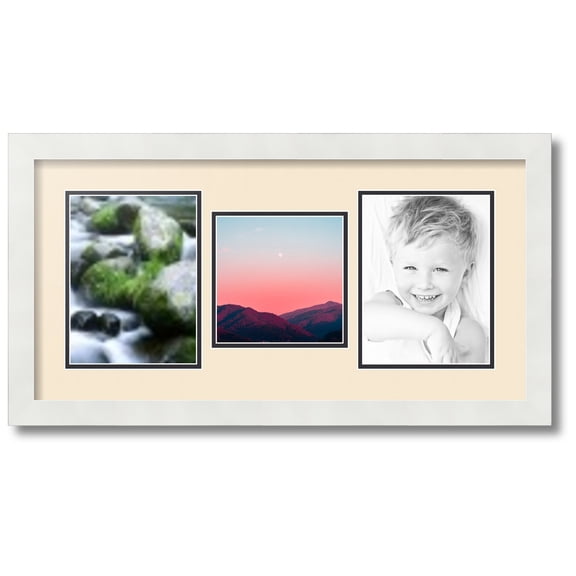 ArtToFrames Collage Photo Picture Frame with 1 - 6x6 and 2 - 6x8 Openings, Framed in White with Alabaster and Black Mats (CDM-3966-71)