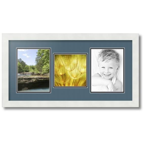 ArtToFrames Collage Photo Picture Frame with 1 - 6x6 and 2 - 6x8 Openings, Framed in White with Dutch Blue and Black Mats (CDM-3966-71)