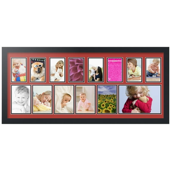 ArtToFrames Collage Photo Picture Frame with 1 - 6x9 and 5 - 4x6 and 8 - 3x5" Openings, Framed in Black with Deep Red and Black Mats (CDM-3926-627)