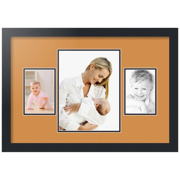 ArtToFrames Collage Photo Picture Frame with 1 - 8.25x11 and 2 - 4x6" Openings, Framed in Black with Amber and Black Mats (CDM-3926-202)