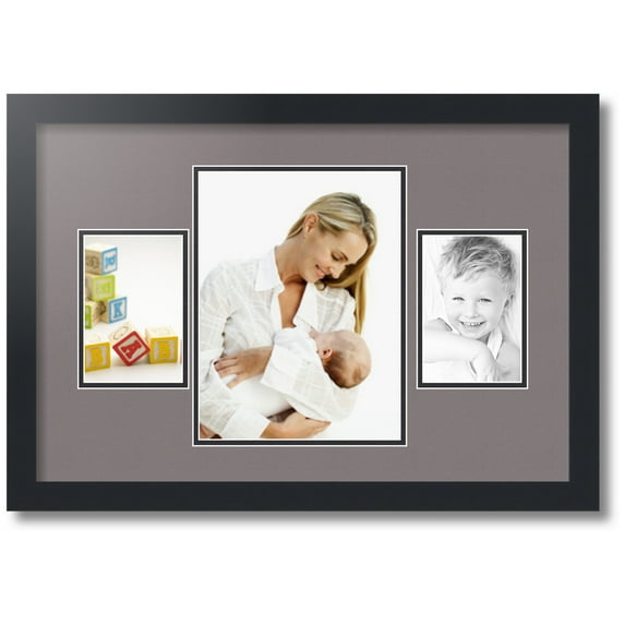 ArtToFrames Collage Photo Picture Frame with 1 - 8.25x11 and 2 - 4x6 Openings, Framed in Black with Pewter and Black Mats (CDM-3926-75)