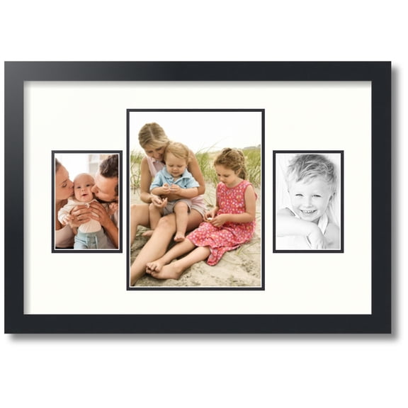 ArtToFrames Collage Photo Picture Frame with 1 - 8.25x11 and 2 - 4x6 Openings, Framed in Black with Porcelain and Black Mats (CDM-3926-75)