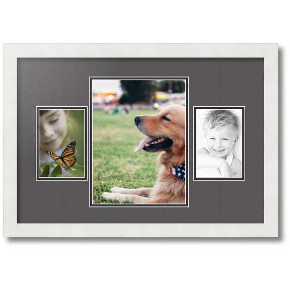 ArtToFrames Collage Photo Picture Frame with 1 - 8.25x11 and 2 - 4x6 Openings, Framed in White with Charcoal and Black Mats (CDM-3966-75)
