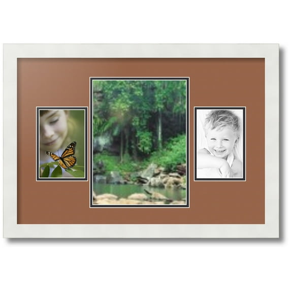 ArtToFrames Collage Photo Picture Frame with 1 - 8.25x11 and 2 - 4x6 Openings, Framed in White with Paloma and Black Mats (CDM-3966-75)