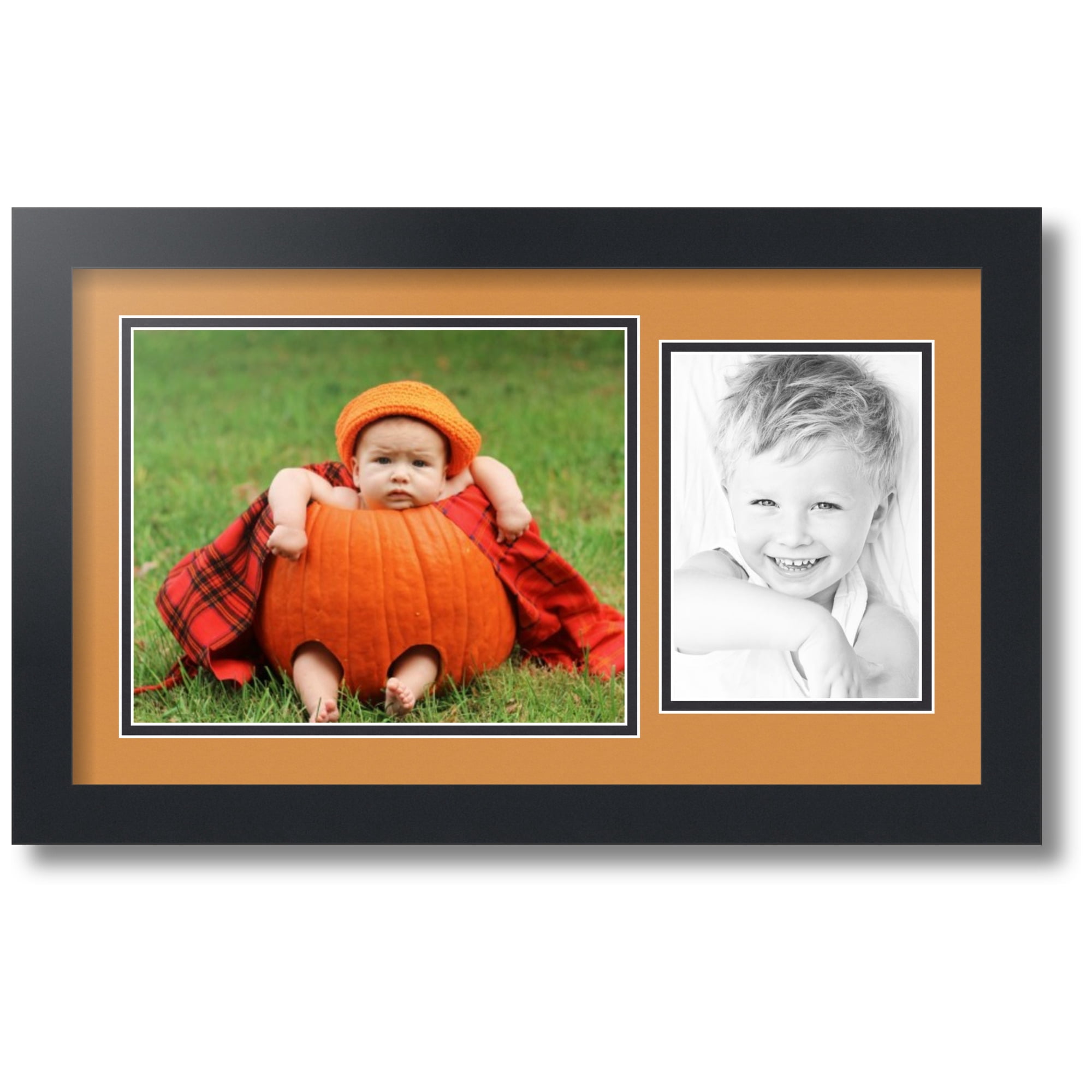 ArtToFrames Collage Photo Picture Frame with 1 - 8x10, 5x7" Openings, Framed in Black with Amber and Black Mats (CDM-3926-190)