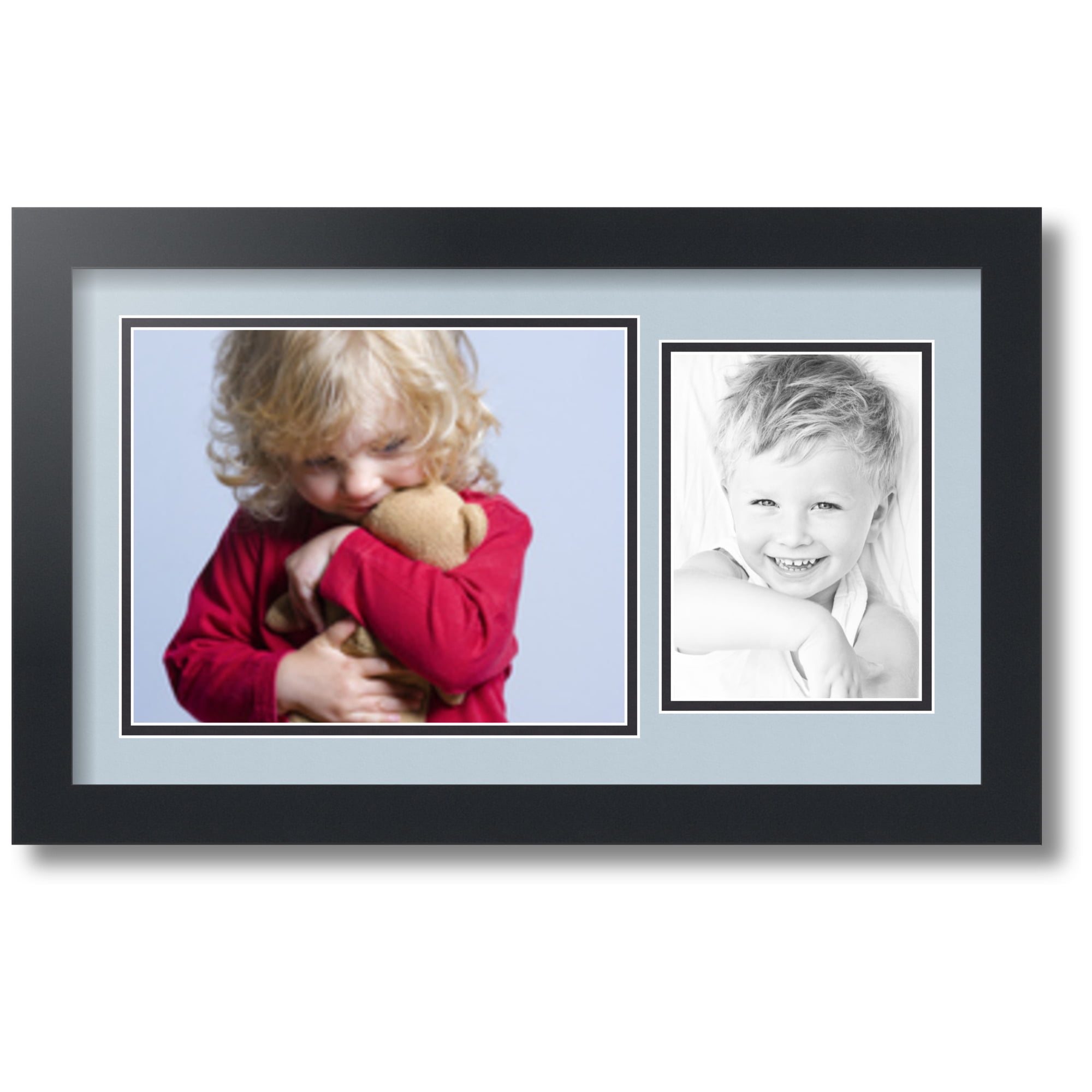 ArtToFrames Collage Photo Picture Frame with 1 - 8x10, 5x7" Openings, Framed in Black with Baby Blue and Black Mats (CDM-3926-190)