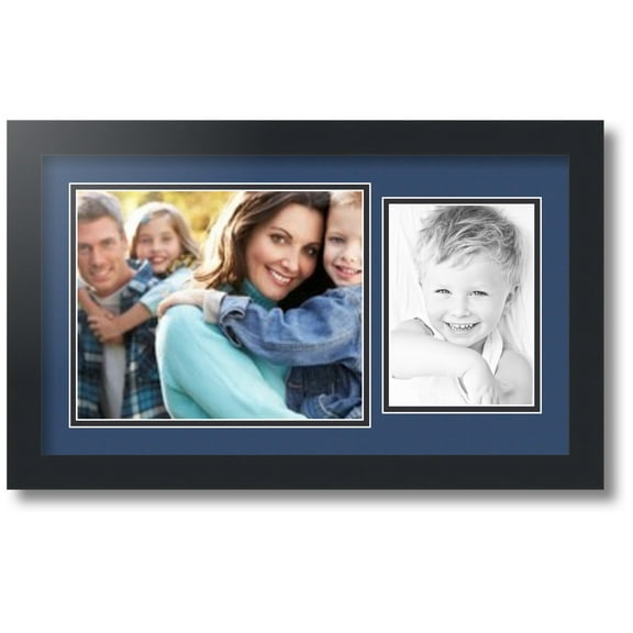 ArtToFrames Collage Photo Picture Frame with 1 - 8x10, 5x7" Openings, Framed in Black with Delft Blue and Black Mats (CDM-3926-190)