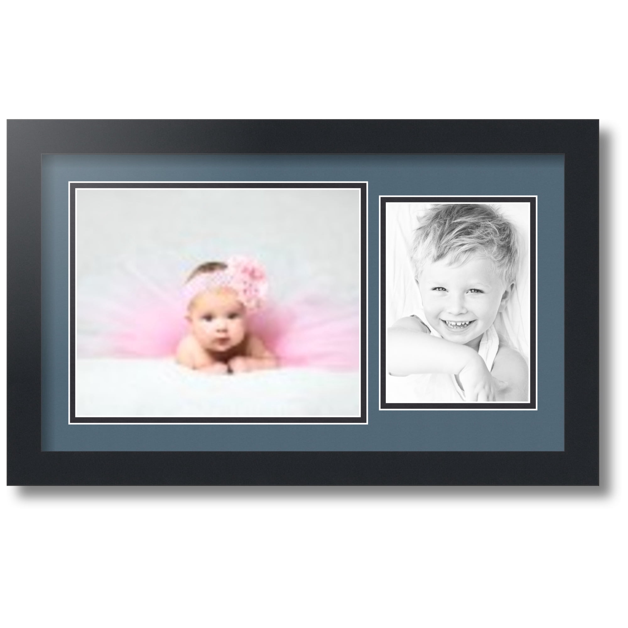 ArtToFrames Collage Photo Picture Frame with 1 - 8x10, 5x7" Openings, Framed in Black with Dutch Blue and Black Mats (CDM-3926-190)