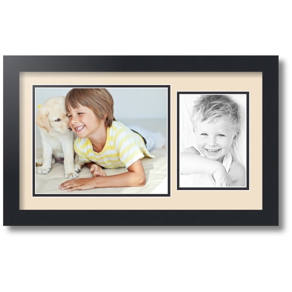 ArtToFrames Collage Photo Picture Frame with 1 - 8x10 - 5x7 Openings, Framed in Black with French Creme and Black Mats (CDM-3926-328)