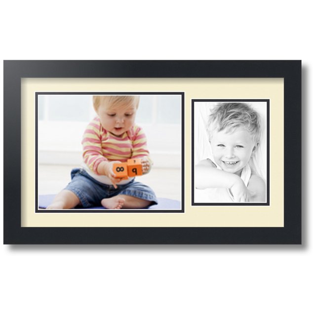 ArtToFrames Collage Photo Picture Frame with 1 - 8x10, 5x7" Openings, Framed in Black with Oyster and Black Mats (CDM-3926-190)
